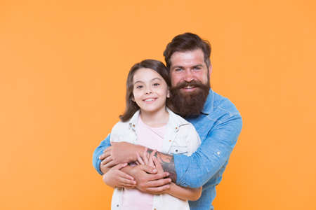 Strong friendship. Father and daughter together. Child and father best friends. Parenthood and childhood. Fathers day concept. Lovely father and cute kid. Family relations. Communication skillsの写真素材
