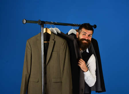 Business fashion and sewing concept. Tailor with cheerful faceの写真素材