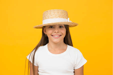 Girl small child wear hat summer vacation, fashion collection conceptの写真素材