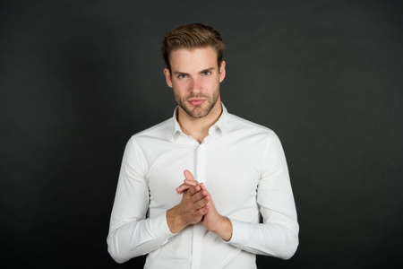 Develop healthy skin. Young man with unshaven facial skin. Skin care routine. Healthcare. Mens grooming products. Skincare cosmetics. Take care of your skin healthの写真素材