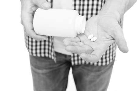 Health care and treatment. Vitamin maintain immunity. Vitamin supplements concept. Male hands hold...