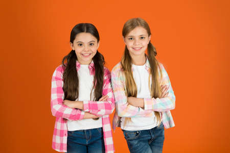 Kid cute child with long adorable hairstyle. Natural beauty. Hair care tips and professional treatment. Long hair feminine attributeの写真素材