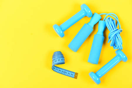 Gym and healthy lifestyle tools. Weight loss and sports conceptの写真素材