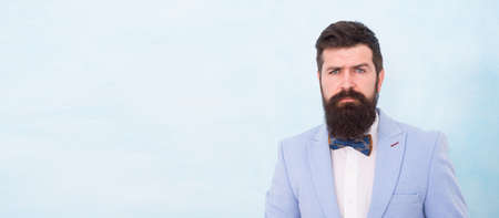 Fashionable hipster man wear suit bow tie elegant gentleman, groom wedding conceptの写真素材