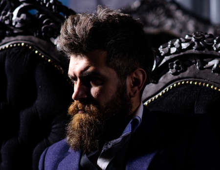 portrait of a serious man with long beardの写真素材