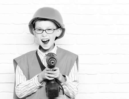 young cute builder boyの写真素材