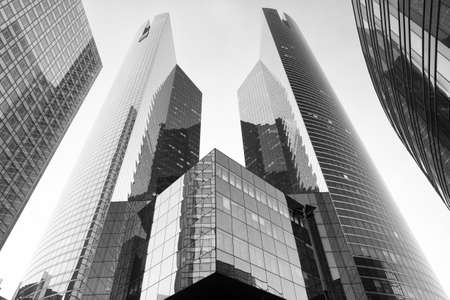 modern architecture of La Defense. Tall towers. Architectural design. Architecture and structure.