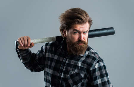 time to have rest. sport. street hooligan with bat. man reliving stress. emotion control concept....