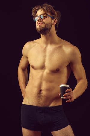 bearded   man holding coffeeの写真素材