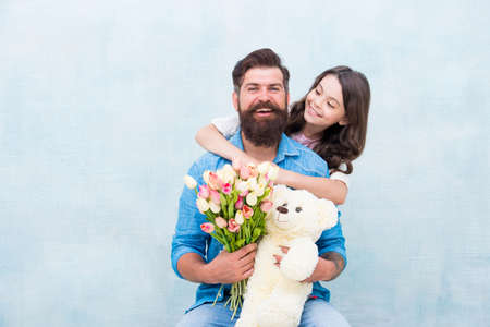 Dad my heart belongs to you. Little daughter hug father. Happy family celebrate fathers day. Small...