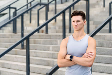 Confident young man is ready for training. modern sport life.の写真素材