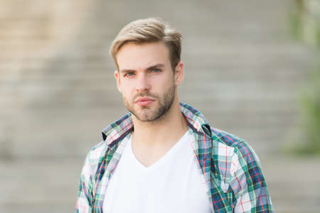 Portrait good looking man casual style, fashion model conceptの写真素材