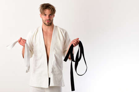 Mixed martial arts career concept. Man with smiling face