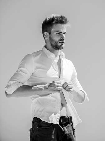 Following his personal style. sexy macho man. Bearded guy business style. Handsome man fashion model. male grooming. confident businessman. formal male fashion. modern lifestyle. success conceptの写真素材