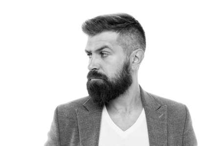Man bearded hipster stylish fashionable jacket. Casual jacket perfect for any occasion. Feeling comfortable in natural fabric clothes. Simple and casual. Casual outfit. Menswear and fashion conceptの写真素材