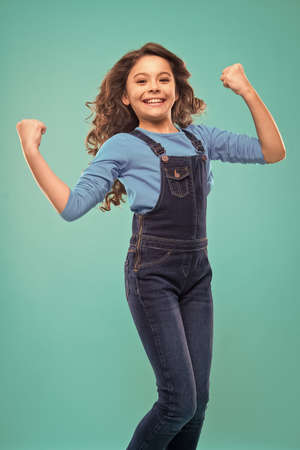 small kid fashion. small girl child with perfect hair. Childhood happiness. Happy little girl....