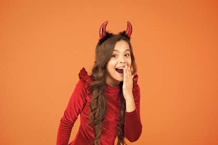 Sincere joy. devil inside of me. she has bad character. autumn holiday celebration. small child red...