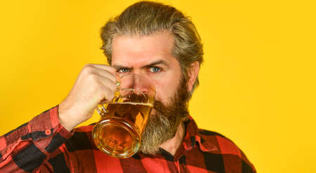 Business Party. barman in bar. resting at pub. Cheers. sport bar. trying a new beer. brutal hipster...