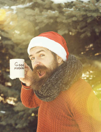 Cheerful man in santa hat