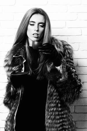 fashionable sexy woman in furの写真素材