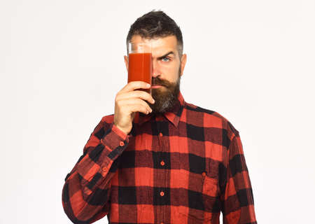 Farming and autumn products concept. Man with beardの写真素材