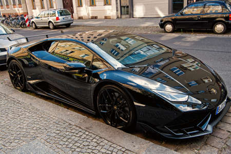 Supercar Lamborghini Huracan LP 610-4 black color parked at the street in Hamburgのeditorial素材