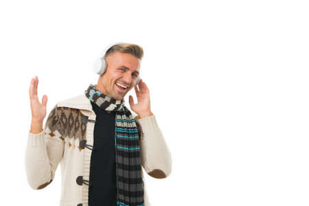 happy guy sing in headphones, music