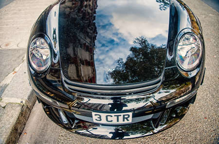 luxury Supercar Porsche RUF CTR3 Clubsport black color parked on the street in Paris. Porshe is famous expensive automobile brand carのeditorial素材