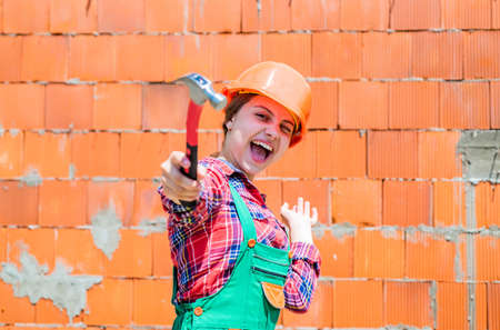 Foreman inspector love working. occupation learning concept. kid in workshop training to use hand...