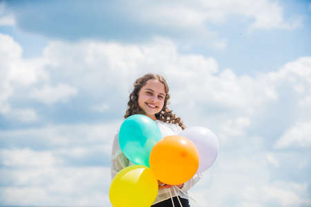 Freedom concept. Happiness is simple. Fresh air. Cheerful girl have fun. Happy birthday. Summer...