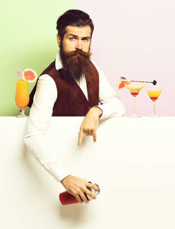 serious handsome bearded barmanの写真素材