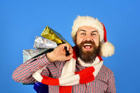 Black Friday sale concept. Santa with colorful packets