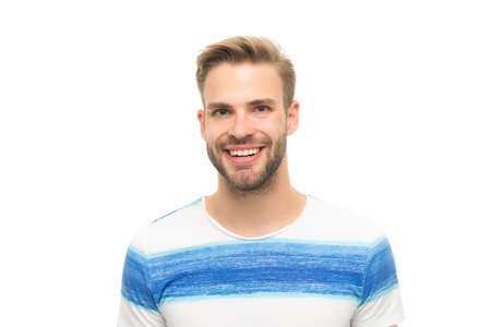 sexy happy man with nice smile on face wearing trendy summer shirt and having cool hairstyle...