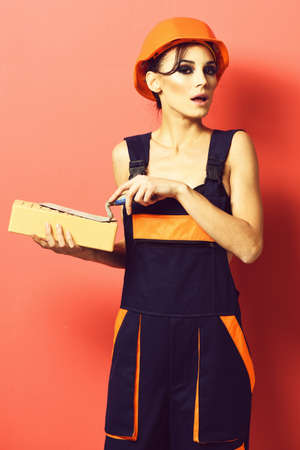 serious cute sexy builder girl