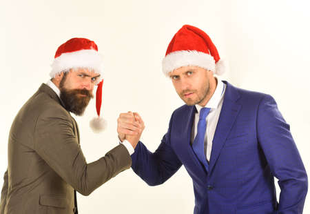 Business and Christmas vacation concept. Men in classic suits