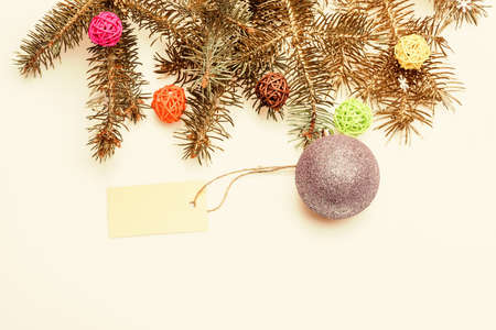 Christmas decorations white background top view.