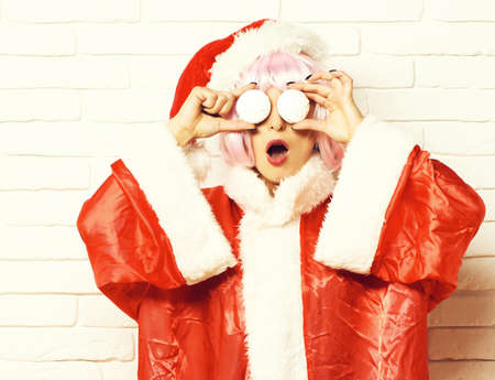 pretty woman wearing christmas costume.の写真素材