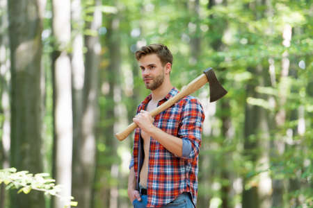 lumberjack carry ax for cutting tree, nature