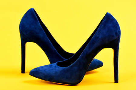 Elegance and fashion concept. Shoes in dark blue colorの写真素材