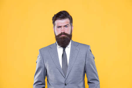 real estate. confident and serious male. serious intentions. businessman formal suit. handsome bearded man ceo. successful and charismatic boss. leadership concept. improve yourself in businessの写真素材