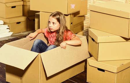 Rent a convertible not a moving truck. happy child cardboard box. purchase of new habitation....