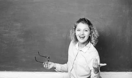 copy space. back to school. empty blackboard. Formal informal and nonformal education. girl teacher...