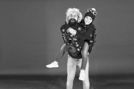 Having fun. Christmas memories. Dad and daughter celebrate new year. Family holiday. Merry...