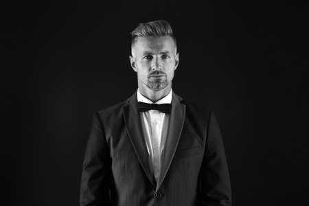 handsome tuxedo man. formal and business fashion. groomed male on special event. its wedding day....