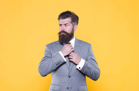 start new day. handsome bearded man corporate leader. male beauty fashion. successful and...
