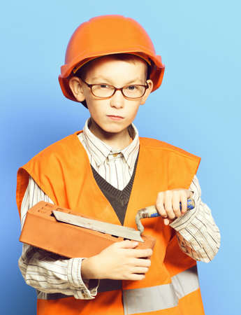 young cute builder boyの写真素材