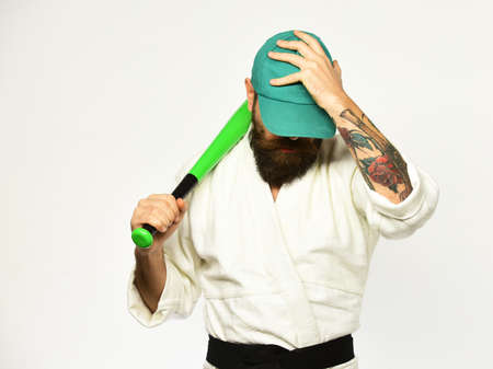 Martial arts concept. Karate man with hidden faceの写真素材
