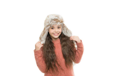 warm apparel for cold weather. childhood happiness and joy. artificial fur fashion. happy little...