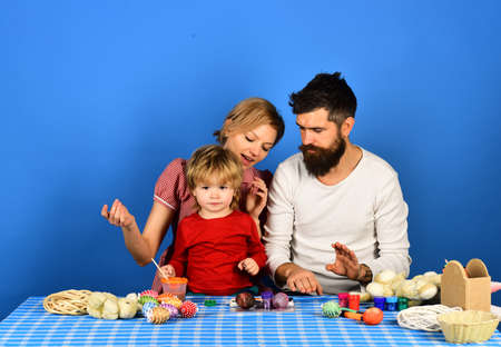 Joyful family and celebration concept. Man, woman and son together