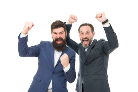 Successful entrepreneurship. Partnership project. Business team. Good mood and easygoing. Bearded...